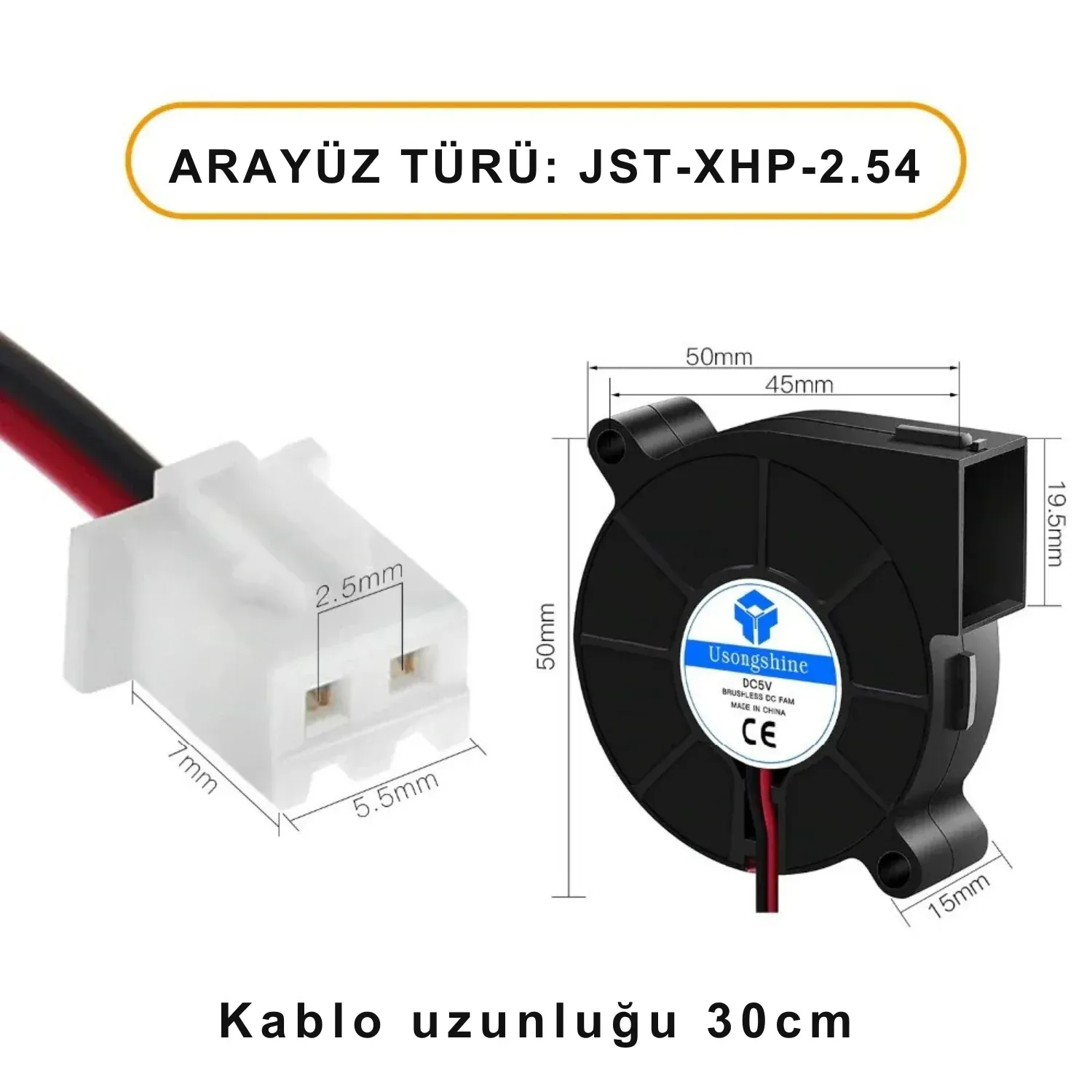 5V 50x50x15mm Blower Fan - 3D Yazıcı Uyumlu