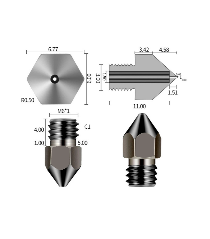 Sertleştirilmiş Çelik MK8 Nozzle - Ender 3/CR10 Uyumlu