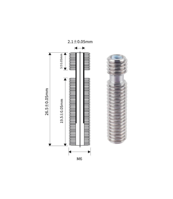 3D Yazıcı M6x26mm Teflonlu Çelik Barel - E3D V5 Uyumlu